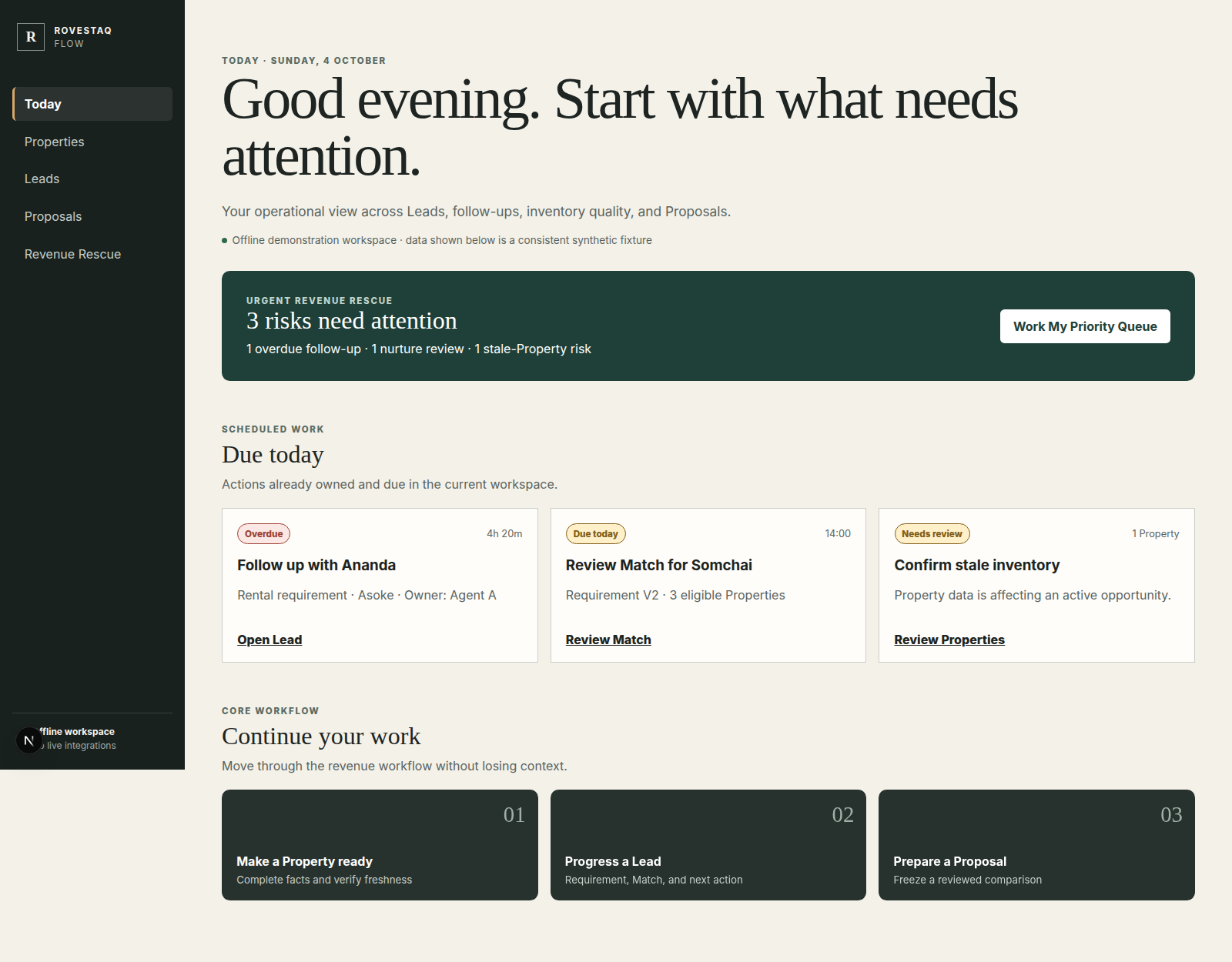ROVESTAQ FLOW offline revenue operations workspace